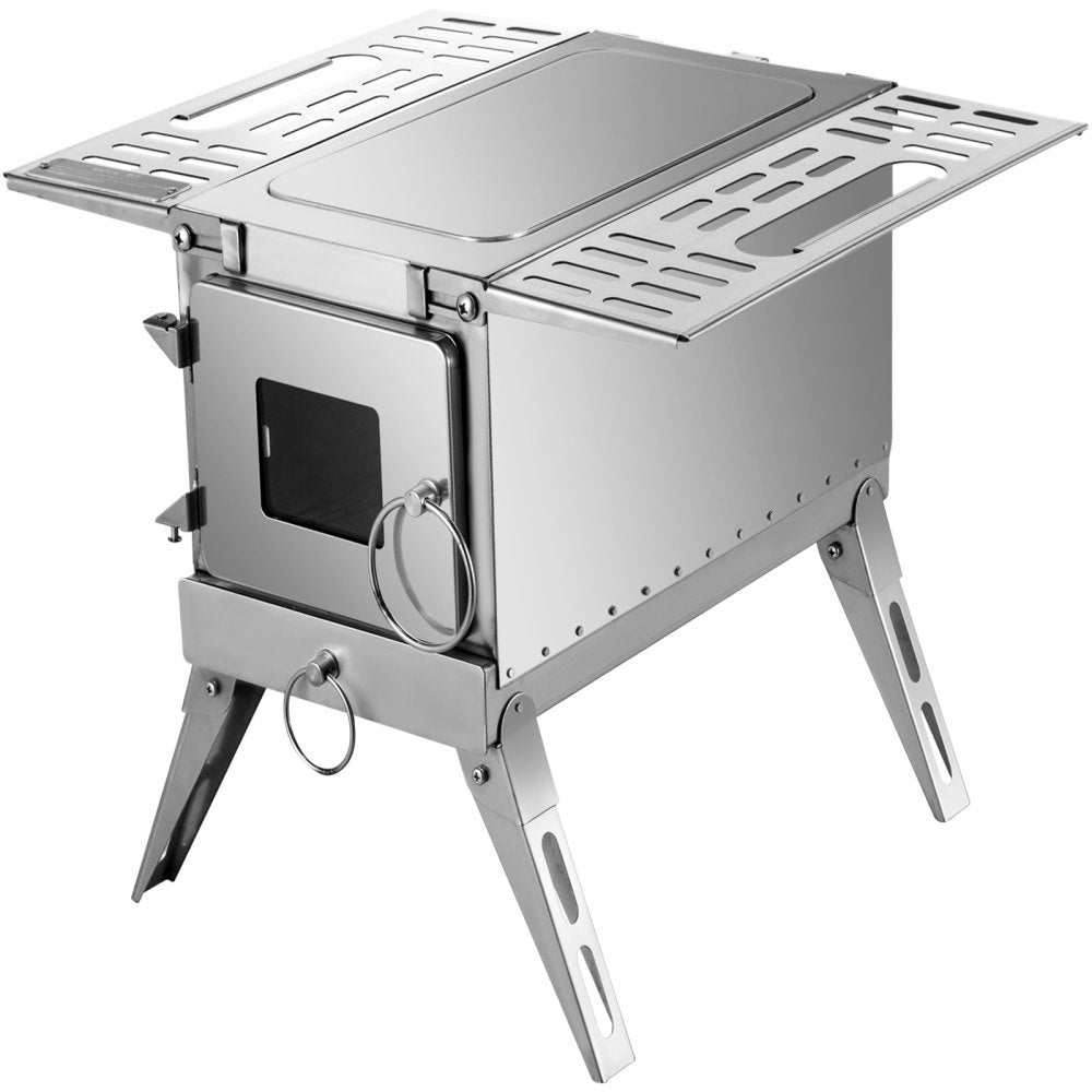 VEVOR Tent Wood Stove 18.3x15x14.17 inch, Camping Wood Stove 304 Stainless Steel With Folding Pipe, Portable Wood Stove 90.6 inch Total Height For Camping, Tent Heating, Hunting, Outdoor Cooking