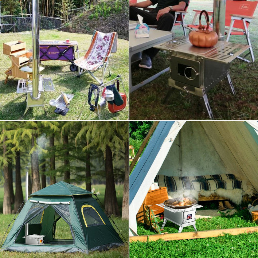 VEVOR Tent Wood Stove 18.3x15x14.17 inch, Camping Wood Stove 304 Stainless Steel With Folding Pipe, Portable Wood Stove 90.6 inch Total Height For Camping, Tent Heating, Hunting, Outdoor Cooking