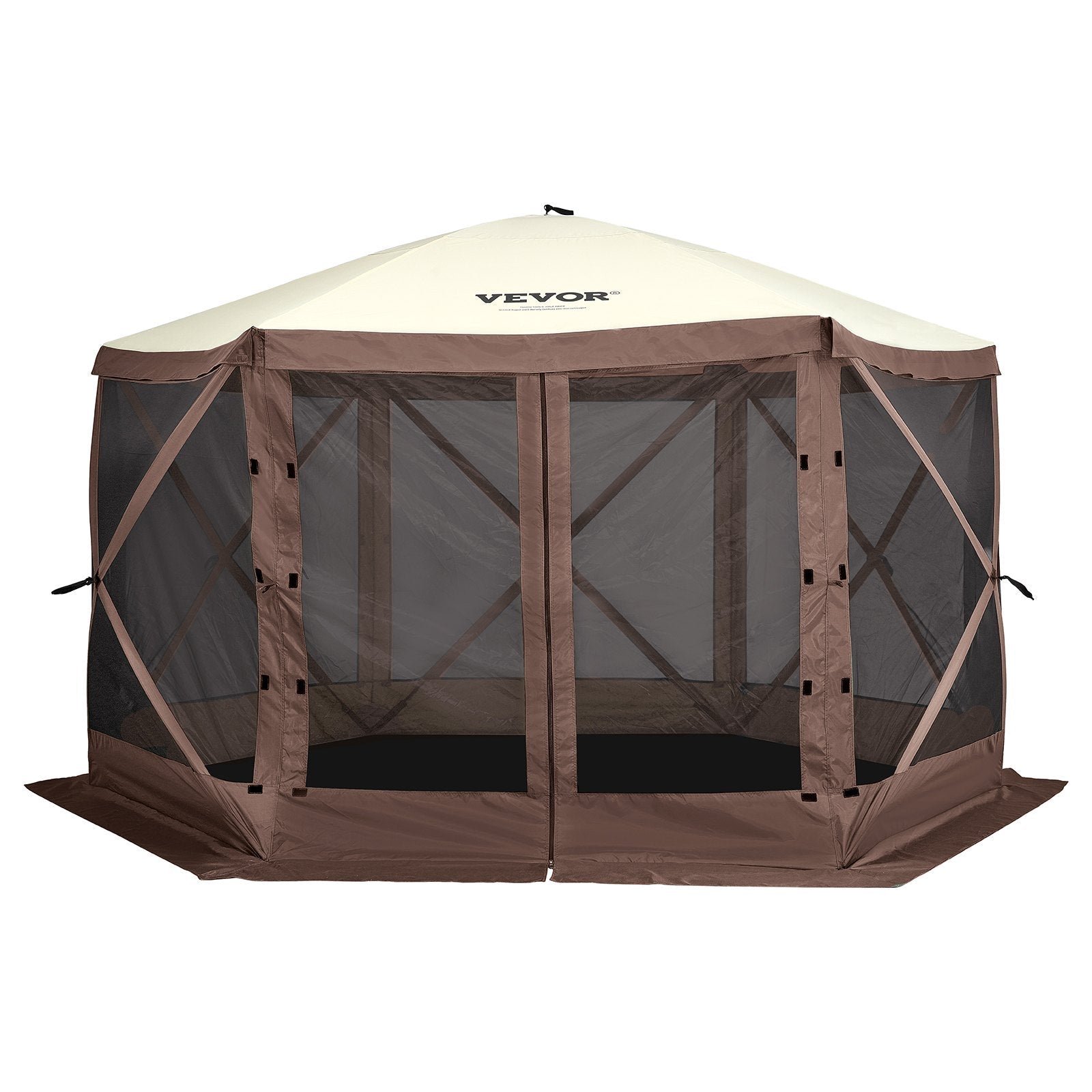 VEVOR Pop Up Gazebo Tent, Pop-Up Screen Tent 6 Sided Canopy Sun Shelter with 6 Removable Privacy Wind Cloths & Mesh Windows, 11.5x11.5FT Quick Set Screen Tent with Mosquito Netting, Brown