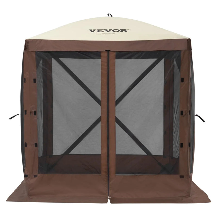 VEVOR Pop Up Gazebo Tent, Pop-Up Screen Tent 4 Sided Canopy Sun Shelter with 4 Removable Privacy Wind Cloths & Mesh Windows, 6x6FT Quick Set Screen Tent with Mosquito Netting, Brown