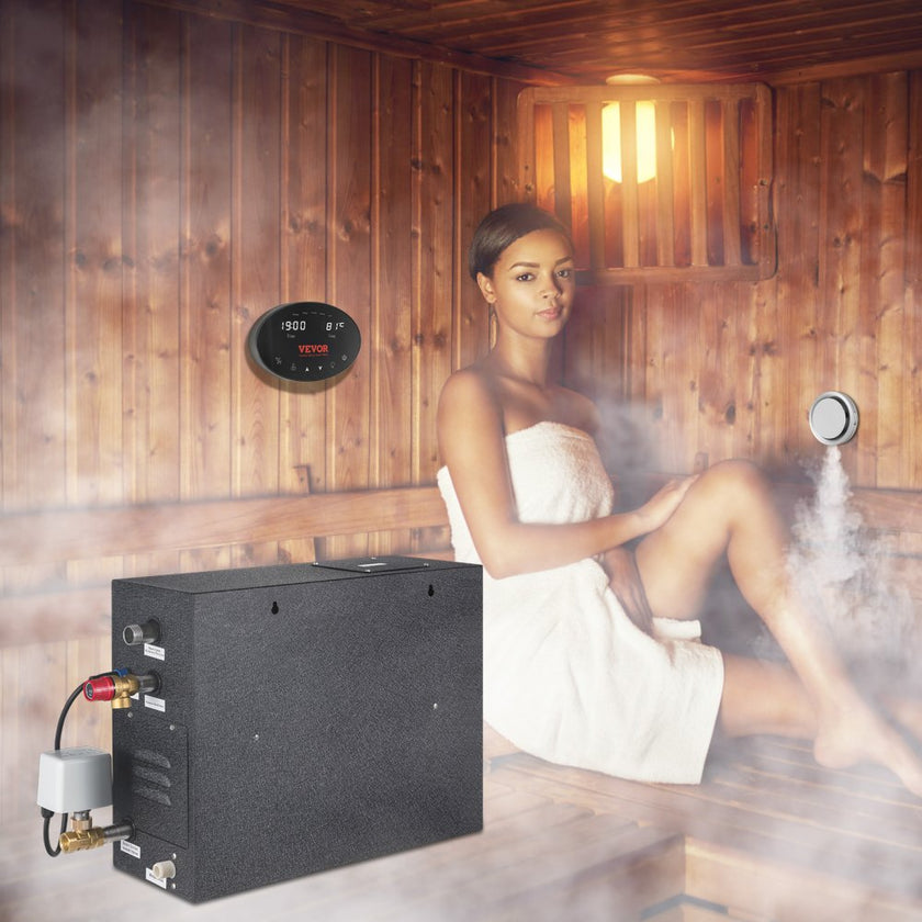 VEVOR Steam Shower Generator, 10.5 kW, Segmented Heating & Temperature Customization & 24h Timer Steam Bath Kit, Automatic Drainage Luxury Home Steam Shower System, Acrylic Room Max. 355 Cu. Ft.