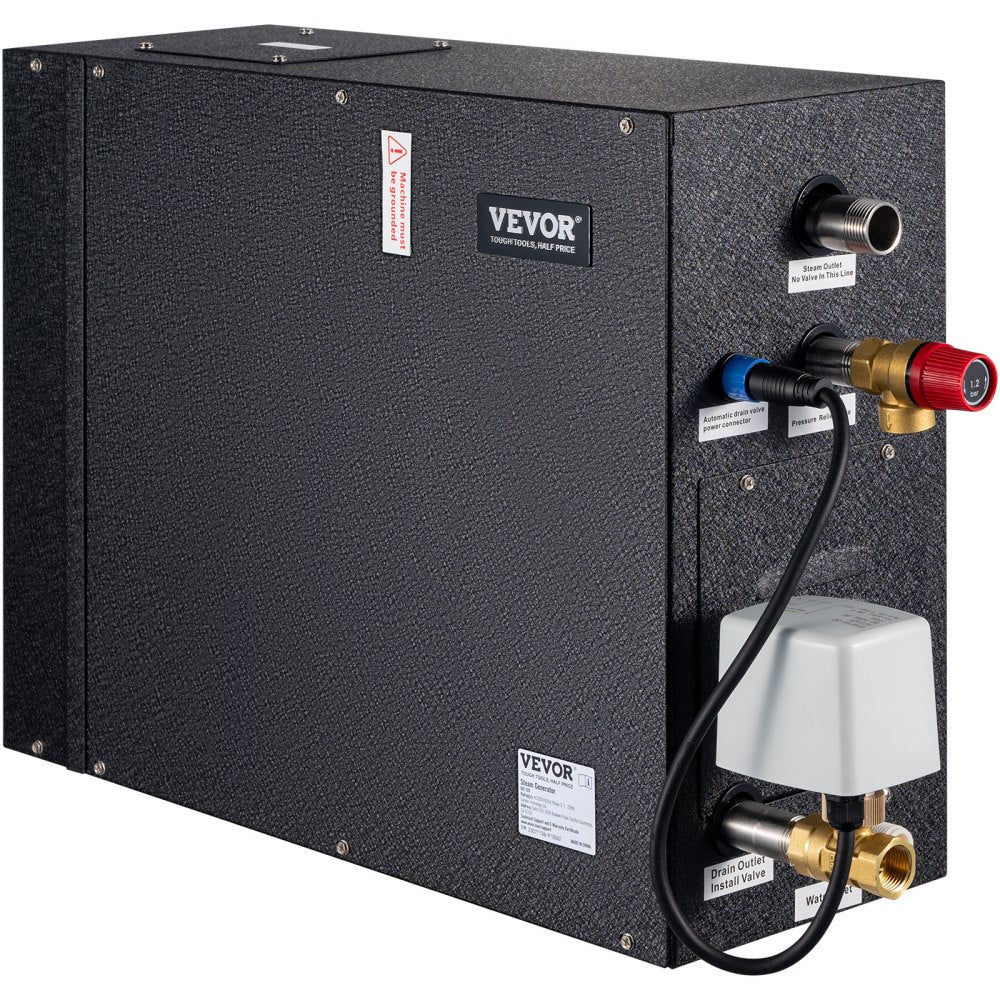 VEVOR Steam Shower Generator, 10.5 kW, Segmented Heating & Temperature Customization & 24h Timer Steam Bath Kit, Automatic Drainage Luxury Home Steam Shower System, Acrylic Room Max. 355 Cu. Ft.