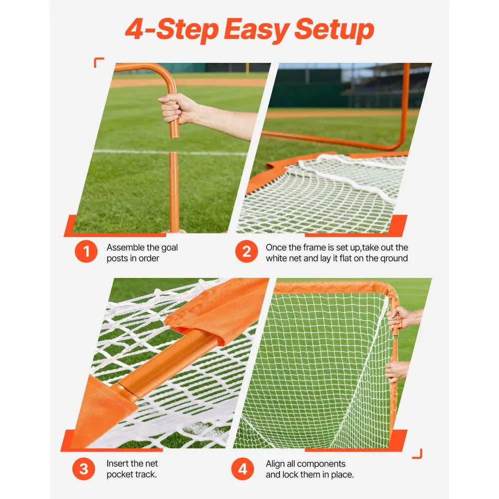 VEVOR Lacrosse Goal, 4' x 4' Small Kids Lacrosse Net, Folding Portable Lacrosse Goal with Carry Bag, Iron Frame Backyard Training Equipment, Quick & Easy Setup, Perfect for Youth Training, Orange