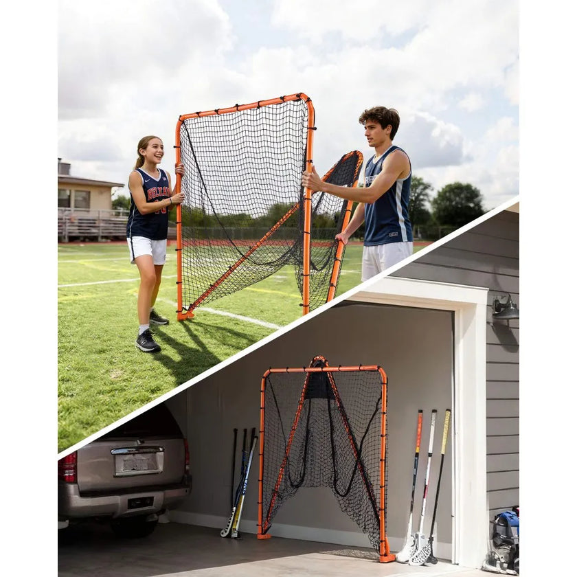 VEVOR Lacrosse Goal, 6' x 6' Lacrosse Net, Folding Portable Backyard Lacrosse Training Equipment, Steel Frame Training Net, Quick & Easy Setup Lacrosse Goal, Perfect for Youth Adult Training, Orange