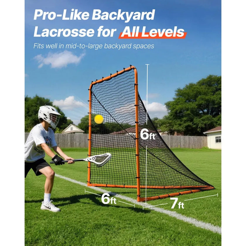 VEVOR Lacrosse Goal, 6' x 6' Lacrosse Net, Folding Portable Backyard Lacrosse Training Equipment, Steel Frame Training Net, Quick & Easy Setup Lacrosse Goal, Perfect for Youth Adult Training, Orange