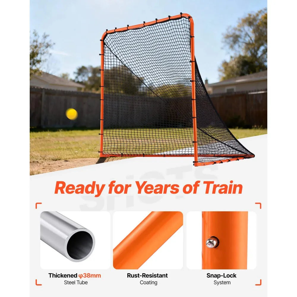 VEVOR Lacrosse Goal, 6' x 6' Lacrosse Net, Folding Portable Backyard Lacrosse Training Equipment, Steel Frame Training Net, Quick & Easy Setup Lacrosse Goal, Perfect for Youth Adult Training, Orange