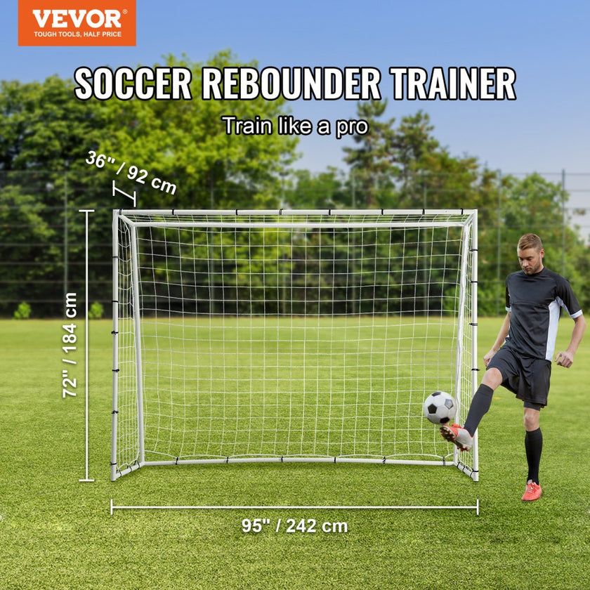 VEVOR Soccer Rebound Trainer, 8x6FT Iron Soccer Training Equipment, Sports Football Rebounder Wall with Double-Sided Rebounding Net & Goal, Perfect for Backyard Practicing, Solo Training, Passing