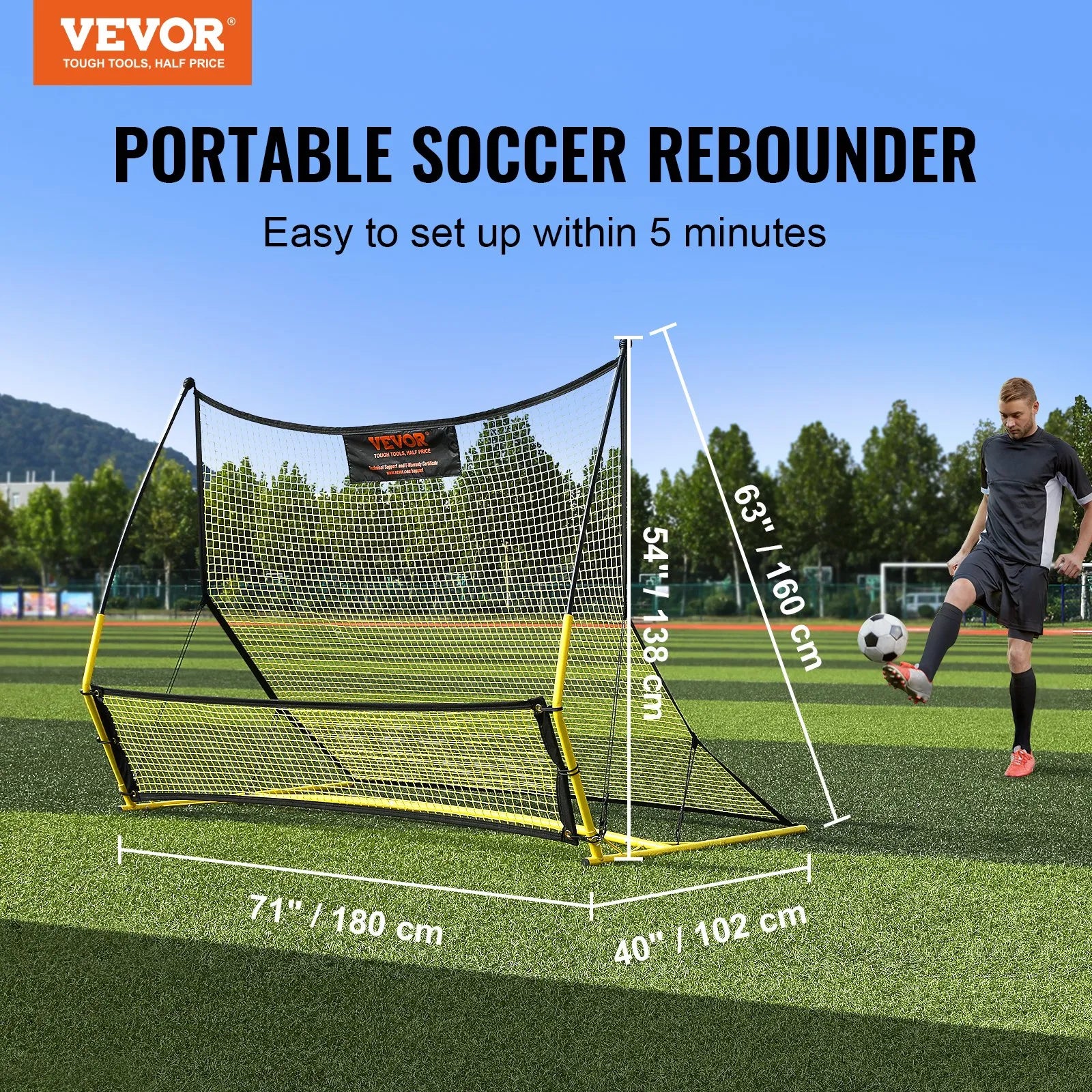 VEVOR Soccer Trainer, 2-IN-1 Portable Soccer Rebounder Net, 72