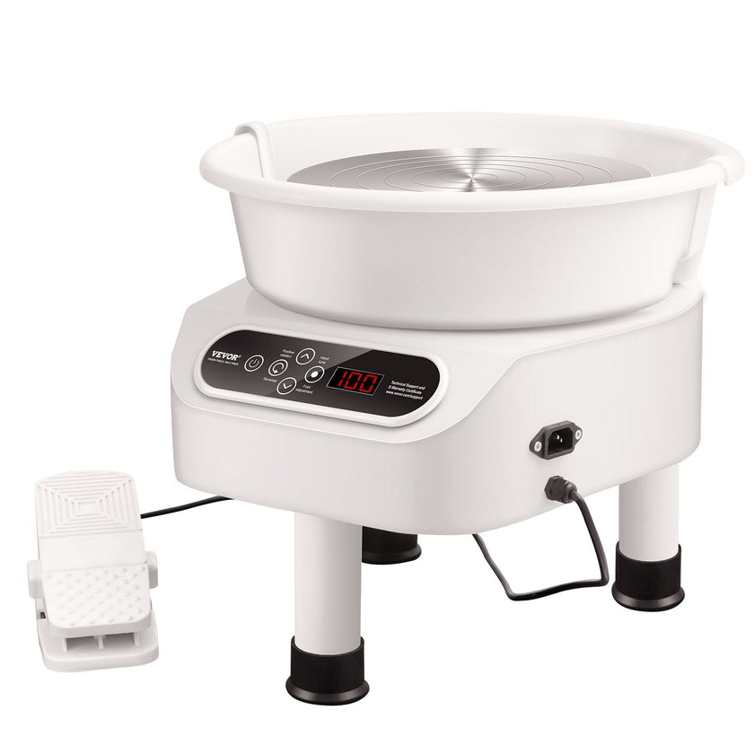 VEVOR Pottery Wheel, 10 inch Pottery Forming Machine, 350W Electric Wheel for Pottery with Foot Pedal and LCD Touch Screen, Direct Drive Ceramic Wheel with 3 Support Legs for DIY Art Craft, White