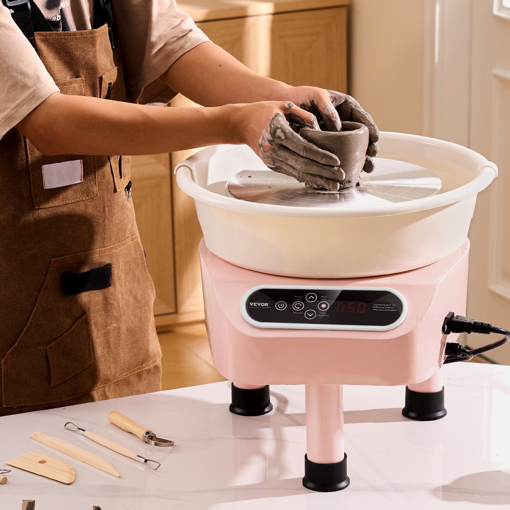 VEVOR Pottery Wheel, 11 inch Pottery Forming Machine, 450W Electric Wheel for Pottery with Foot Pedal and LCD Touch Screen, Direct Drive Ceramic Wheel with 3 Support Legs for DIY Art Craft, Pink