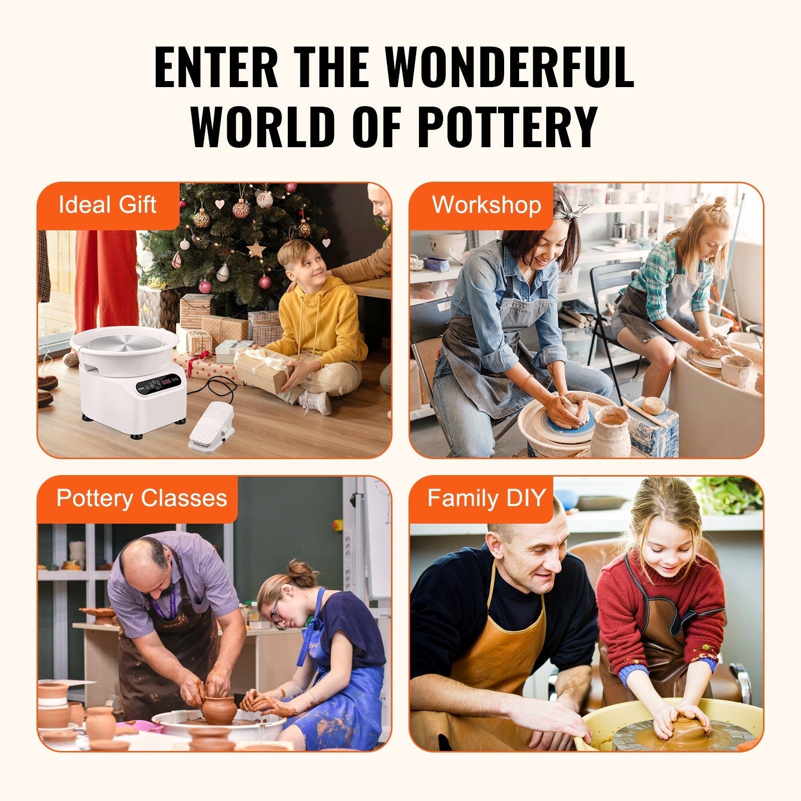 VEVOR Pottery Wheel, 11 inch Pottery Forming Machine, 350W Electric Wheel for Pottery with Foot Pedal and LCD Touch Screen, Direct Drive Ceramic Wheel with Shaping Tools for DIY Art Craft, White