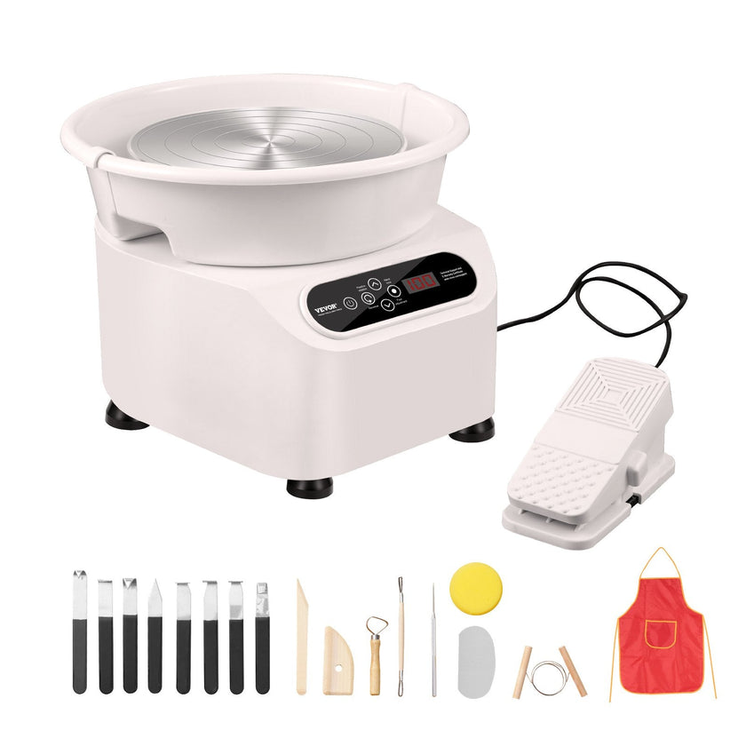 VEVOR Pottery Wheel, 11 inch Pottery Forming Machine, 350W Electric Wheel for Pottery with Foot Pedal and LCD Touch Screen, Direct Drive Ceramic Wheel with Shaping Tools for DIY Art Craft, White