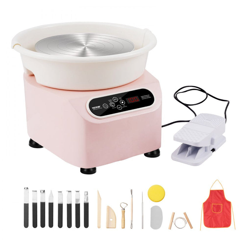 VEVOR Pottery Wheel, 11 inch Pottery Forming Machine, 350W Electric Wheel for Pottery with Foot Pedal and LCD Touch Screen, Direct Drive Ceramic Wheel with Shaping Tools for DIY Art Craft, Pink