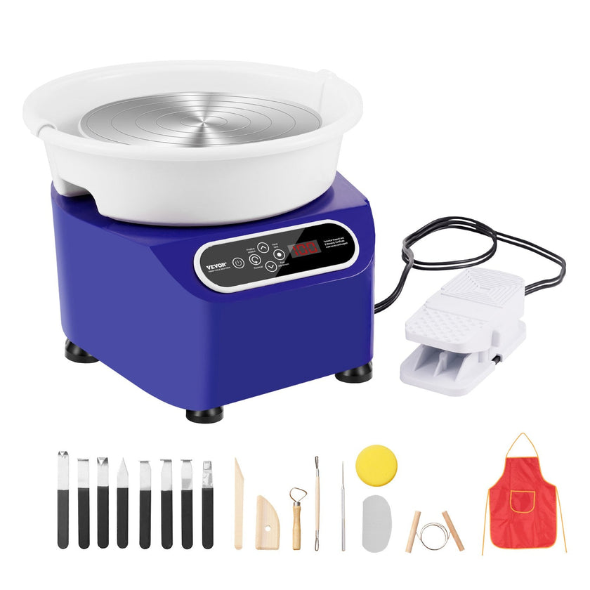 VEVOR Pottery Wheel, 11 inch Pottery Forming Machine, 350W Electric Wheel for Pottery with Foot Pedal and LCD Touch Screen, Direct Drive Ceramic Wheel with Shaping Tools for DIY Art Craft, Blue