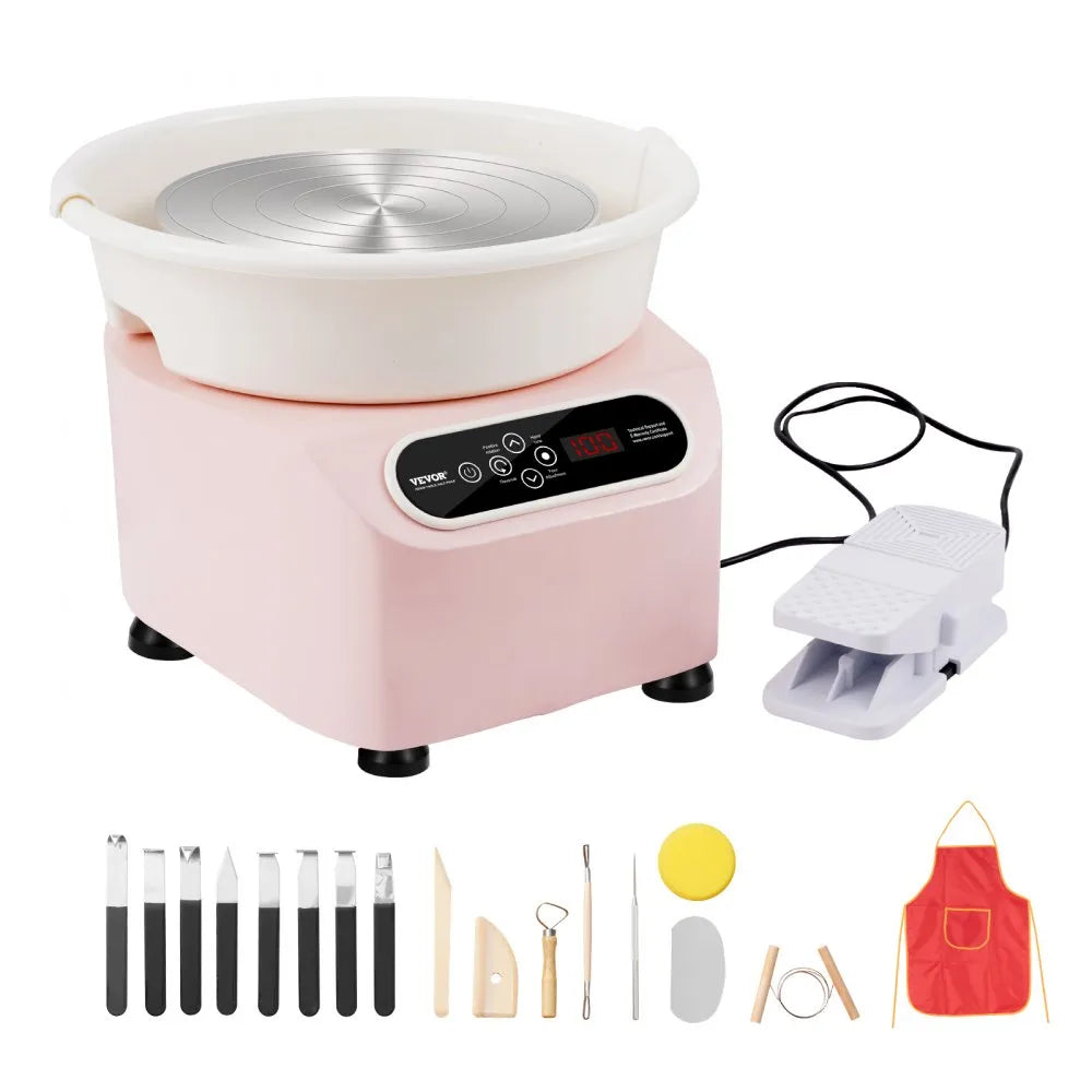 VEVOR Pottery Wheel, 11 inch Pottery Forming Machine, 450W Electric Wheel for Pottery with Foot Pedal and LCD Touch Screen, Direct Drive Ceramic Wheel with Shaping Tools for DIY Art Craft, Pink