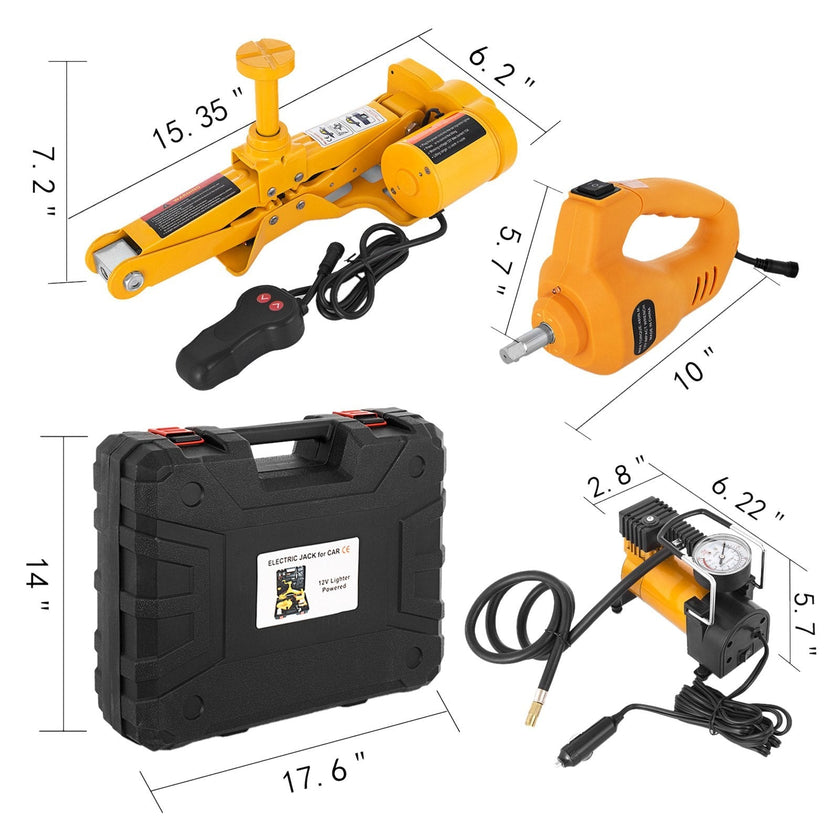 VEVOR Electric Car Jack 3 Ton 6600LBS Electric Scissor Jack 12V DC Electric Jack with Electric Impact Wrench and Inflator Pump Car Repair Tool for Sedans and SUVs