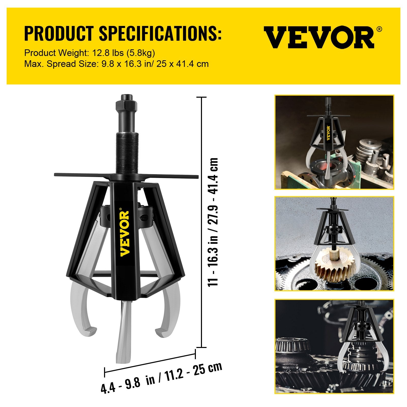 VEVOR 3 Jaw Gear Puller, 10 Ton/22040 LBS Capacity Manual Puller,11\