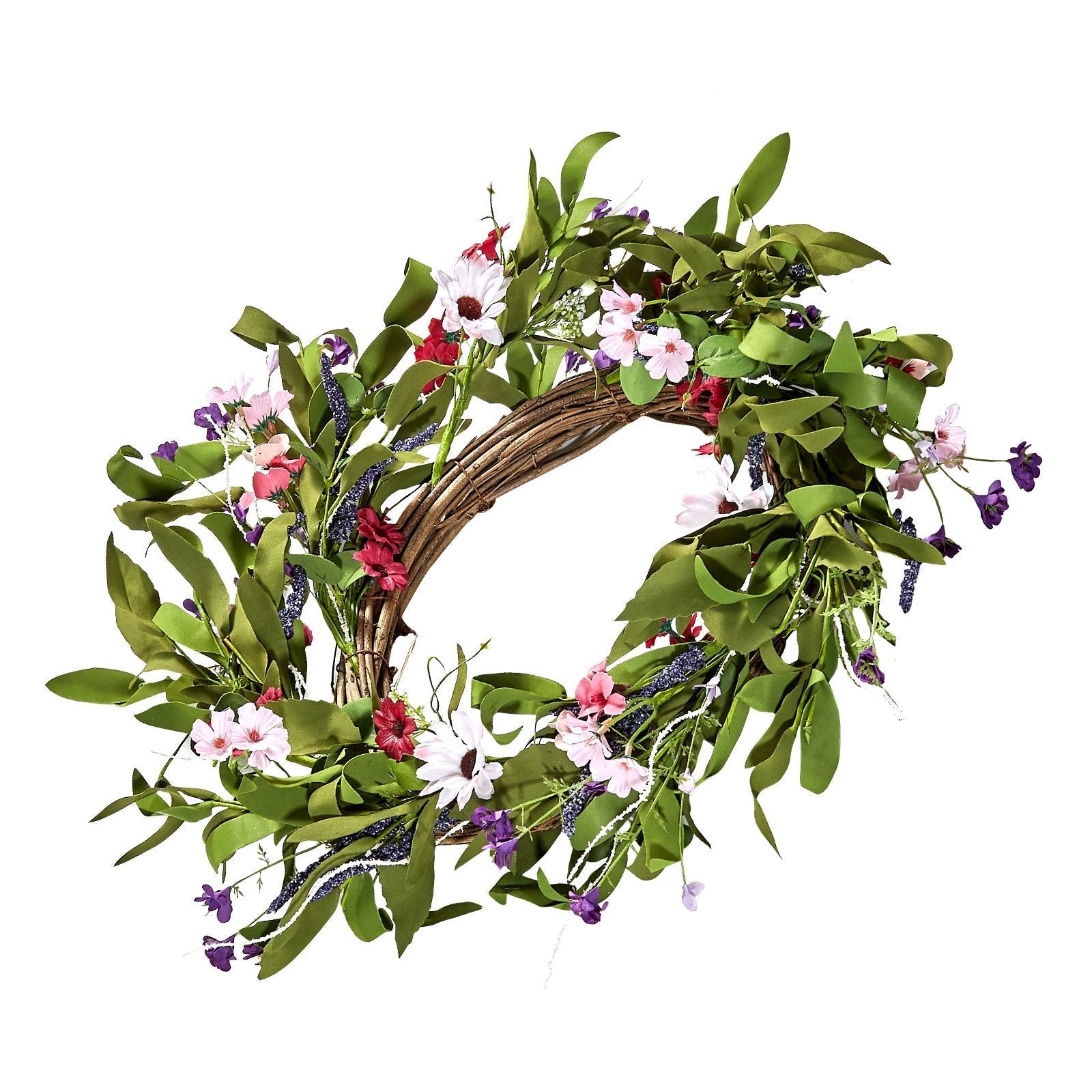 VEVOR Artificial Decorative Wreath 22 in Pink Green Daisies Year Round Wreath