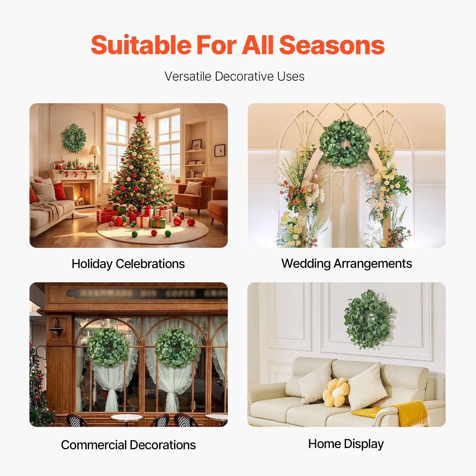 VEVOR Artificial Decorative Wreath 26 in Green Eucalyptus Leaves Year Round