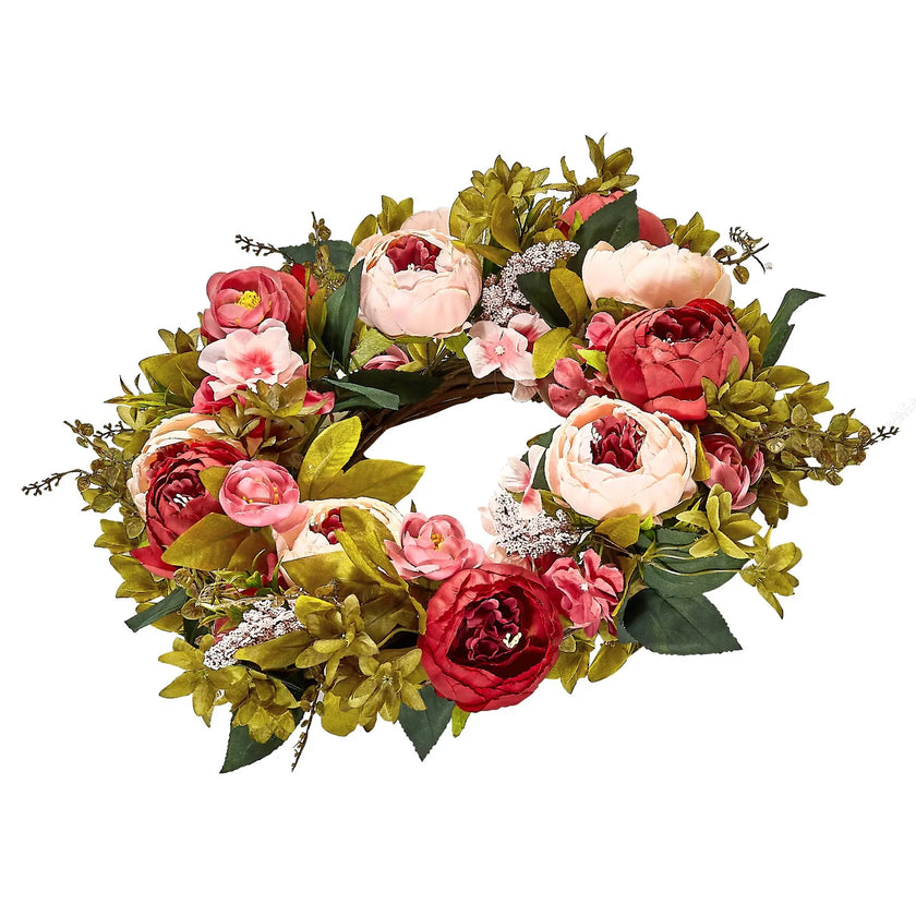 VEVOR Artificial Decorative Wreath 19 in Pink Peonies Hydrangeas Year Round