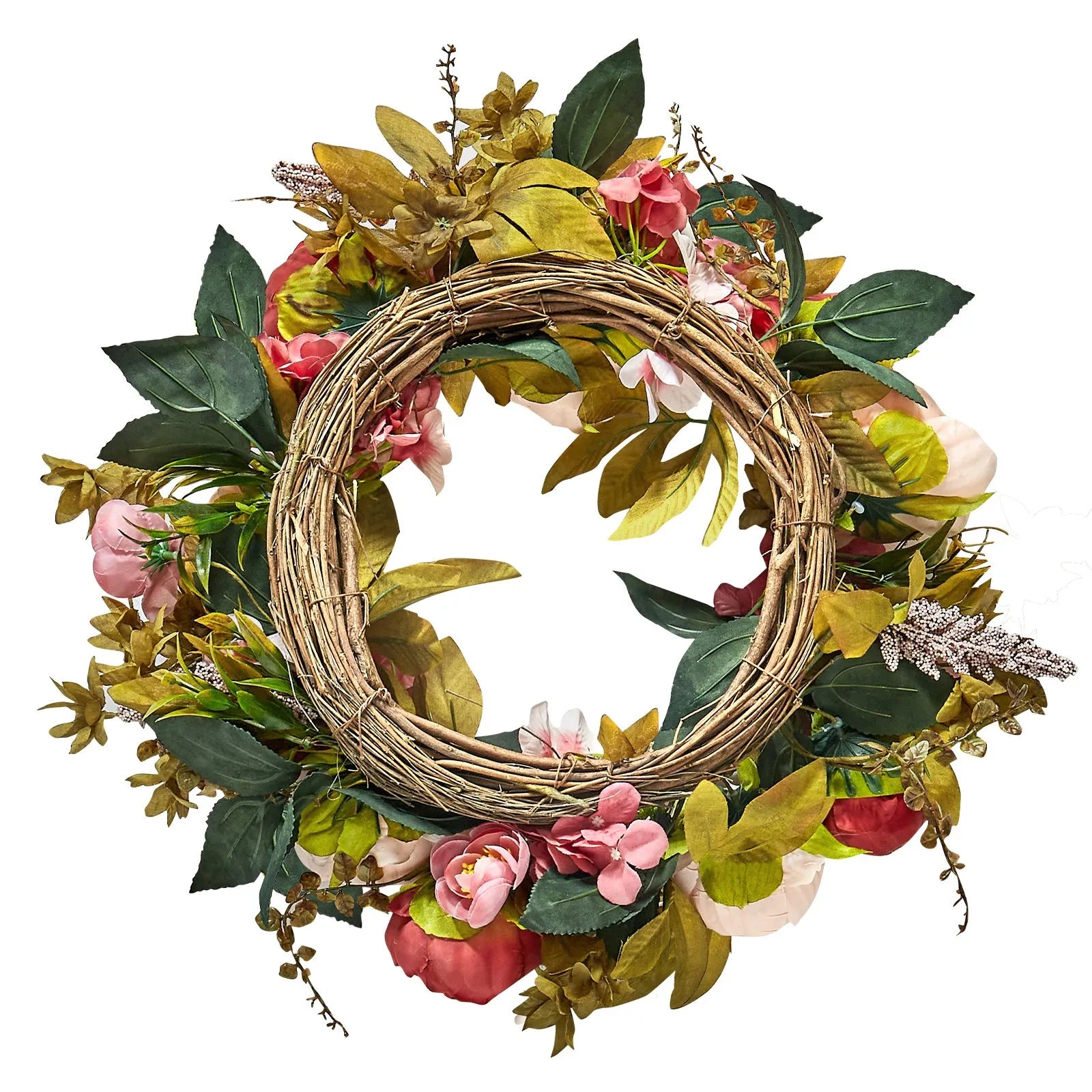 VEVOR Artificial Decorative Wreath 19 in Pink Peonies Hydrangeas Year Round