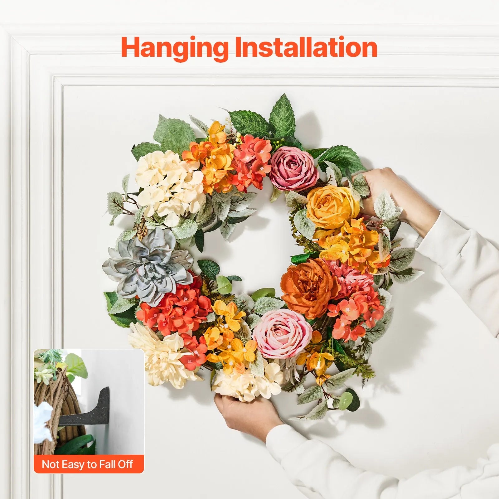VEVOR Artificial Decorative Wreath 24 in Red Orange Yellow Hydrangeas Roses