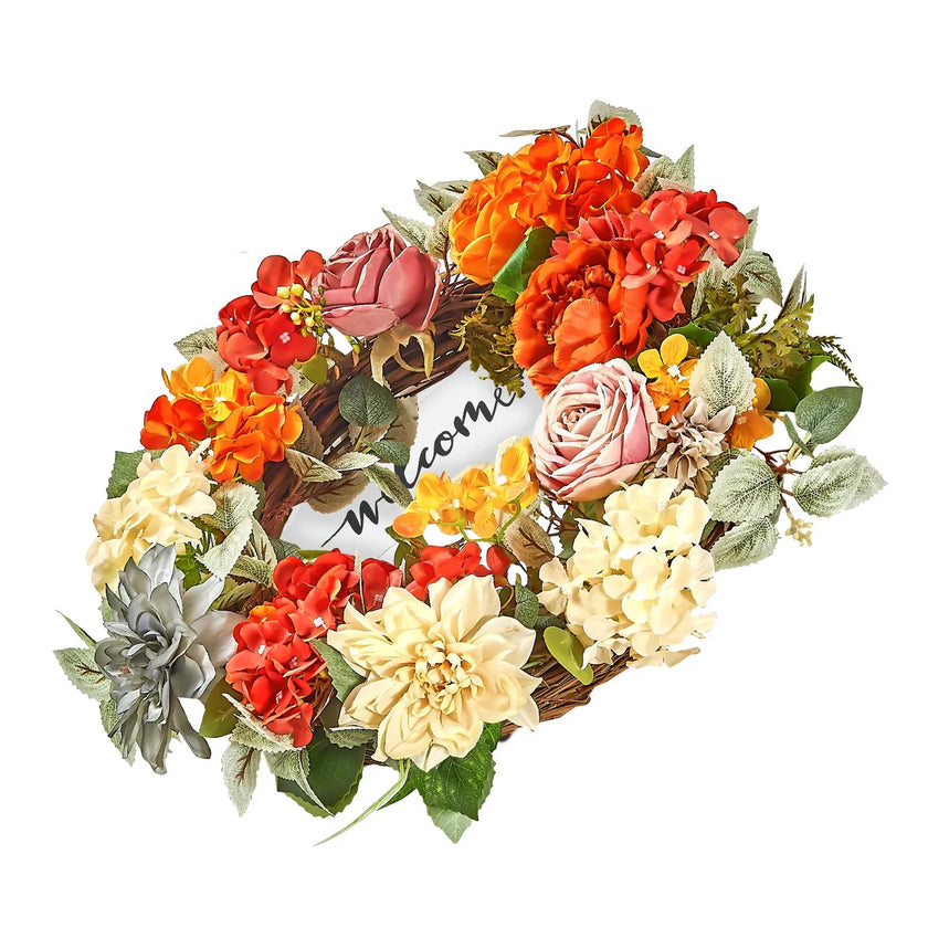 VEVOR Artificial Decorative Wreath 24 in Red Orange Yellow Hydrangeas Roses