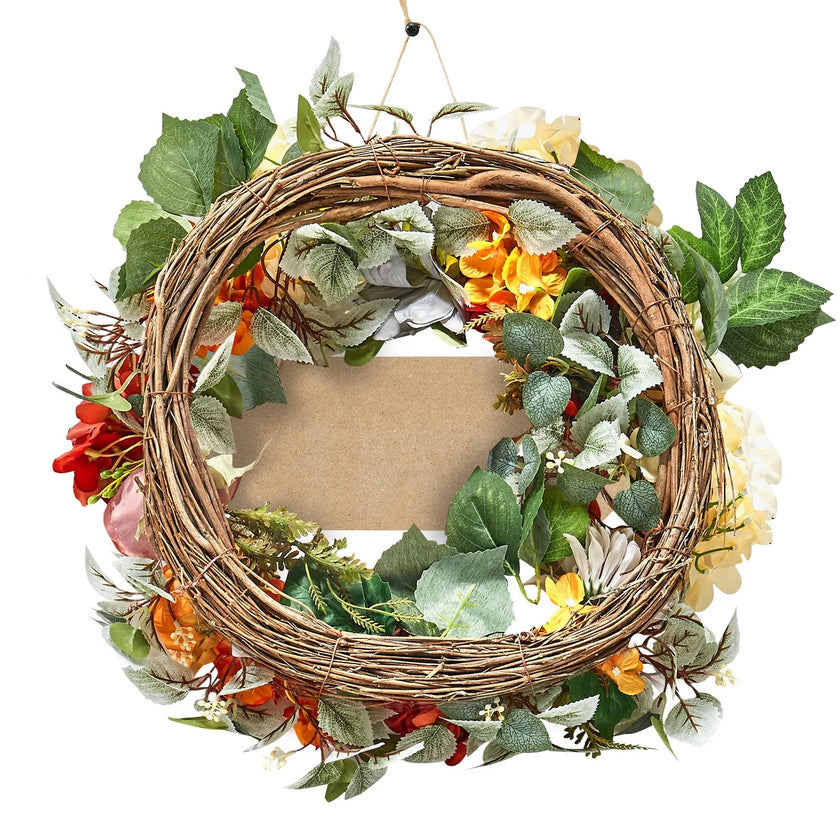 VEVOR Artificial Decorative Wreath 24 in Red Orange Yellow Hydrangeas Roses