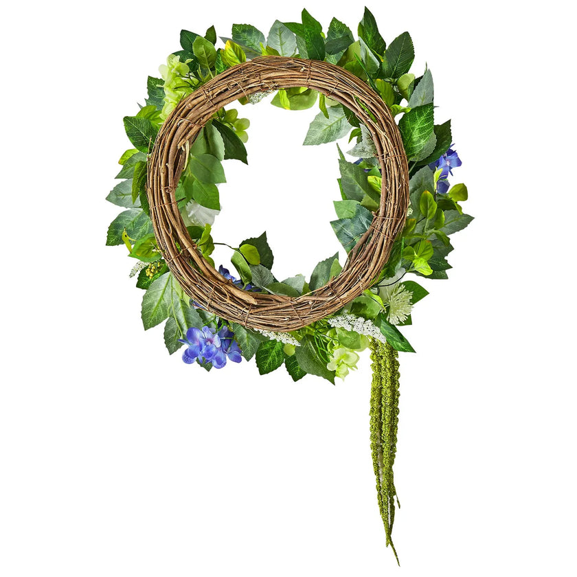 VEVOR Artificial Decorative Wreath 23 in Blue White Green with Hydrangeas Roses