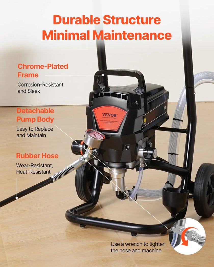 VEVOR Stand Airless Paint Sprayer, 950W 3000PSI High Efficiency Electric Airless Sprayer With Cart, Fine And Even Painting Effect, Paint Sprayers for Home Interior and Exterior Furniture and Fences