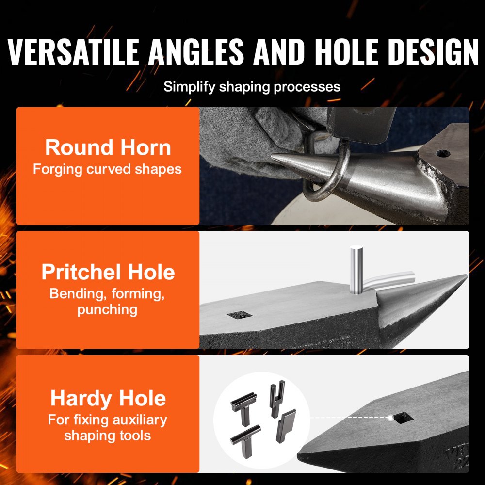 VEVOR Single Horn Anvil, 22Lbs Cast Steel Anvil, High Hardness Rugged Round Horn Anvil Blacksmith, Large Countertop and Stable Base, with Round and Square Hole, Metalsmith Tool for Bending and Shaping