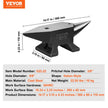 VEVOR Single Horn Anvil, 22Lbs Cast Steel Anvil, High Hardness Rugged Round Horn Anvil Blacksmith, Large Countertop and Stable Base, with Round and Square Hole, Metalsmith Tool for Bending and Shaping
