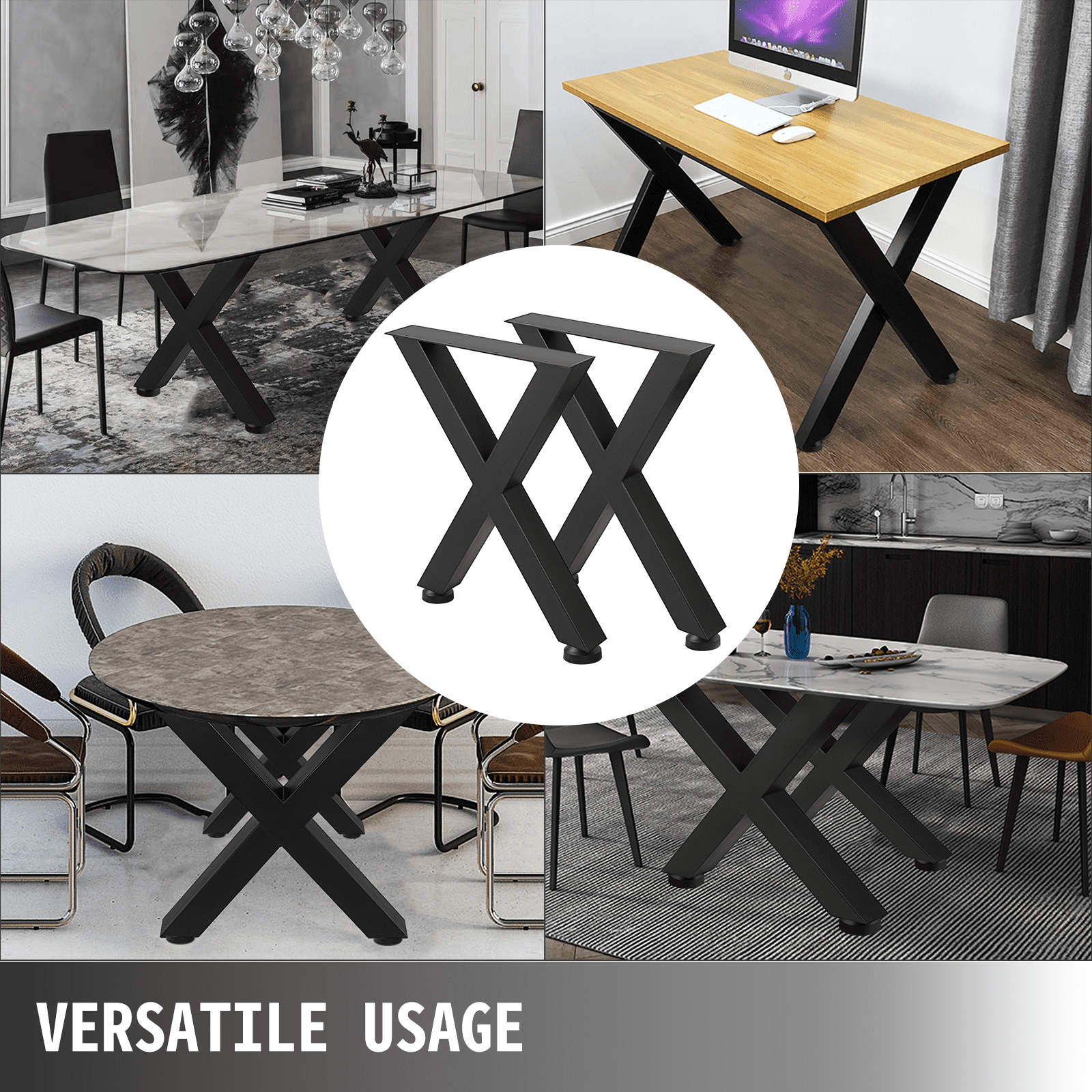 15.7”x15.5” 2pc Table Leg x-style Black Steel Diy Office Table Legs Heavy Duty
