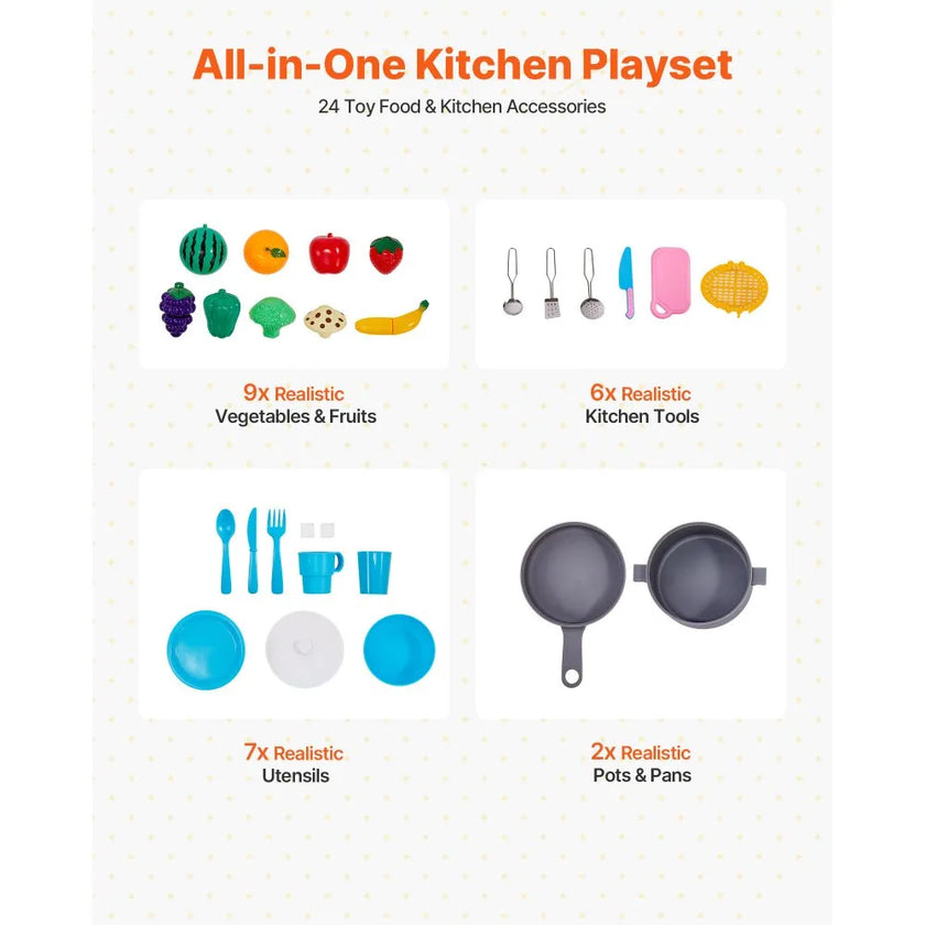 VEVOR Kitchen Playset Kids Pretend Cooking Play Toy 24 Piece Accessories White