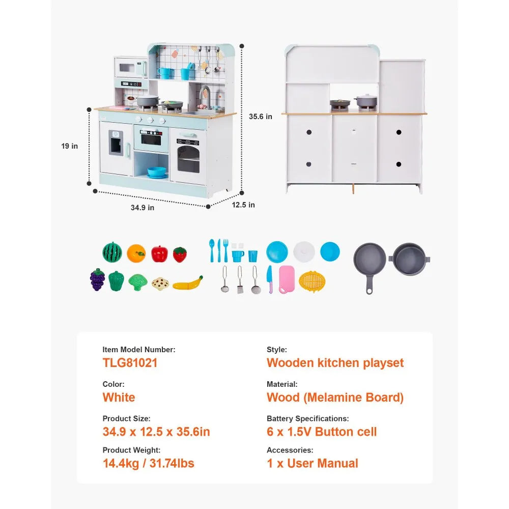 VEVOR Kitchen Playset Kids Pretend Cooking Play Toy 24 Piece Accessories White