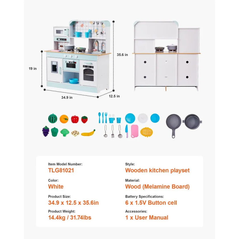 VEVOR Kitchen Playset Kids Pretend Cooking Play Toy 24 Piece Accessories White