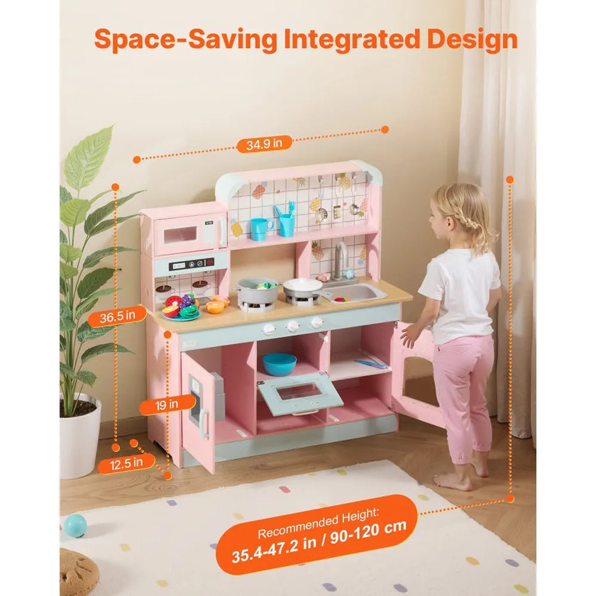 VEVOR Kitchen Playset Kids Pretend Cooking Play Toy 24 Piece Accessories Pink
