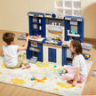 VEVOR Kitchen Playset Kids Pretend Cooking Play Toy 74 Piece Accessories Blue