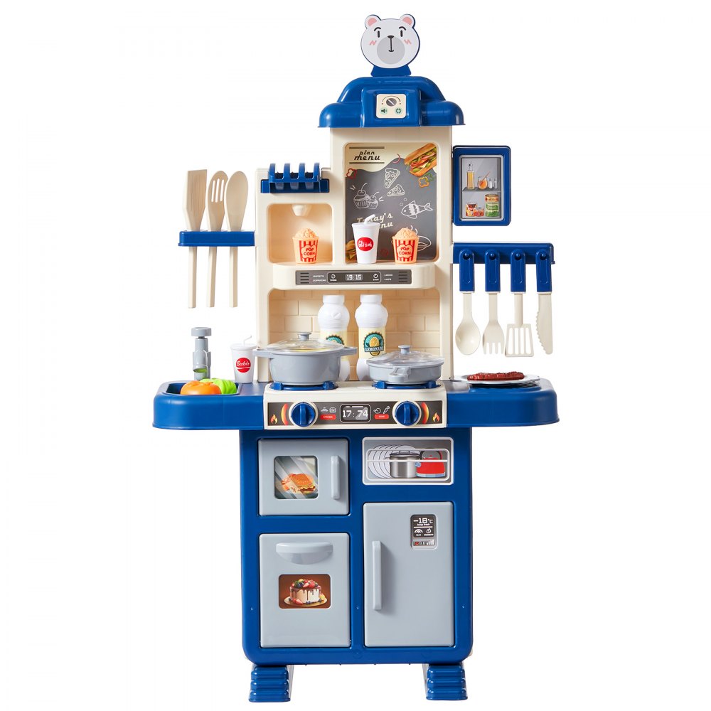 VEVOR Kitchen Playset Kids Pretend Cooking Play Toy 48 Piece Accessories Blue