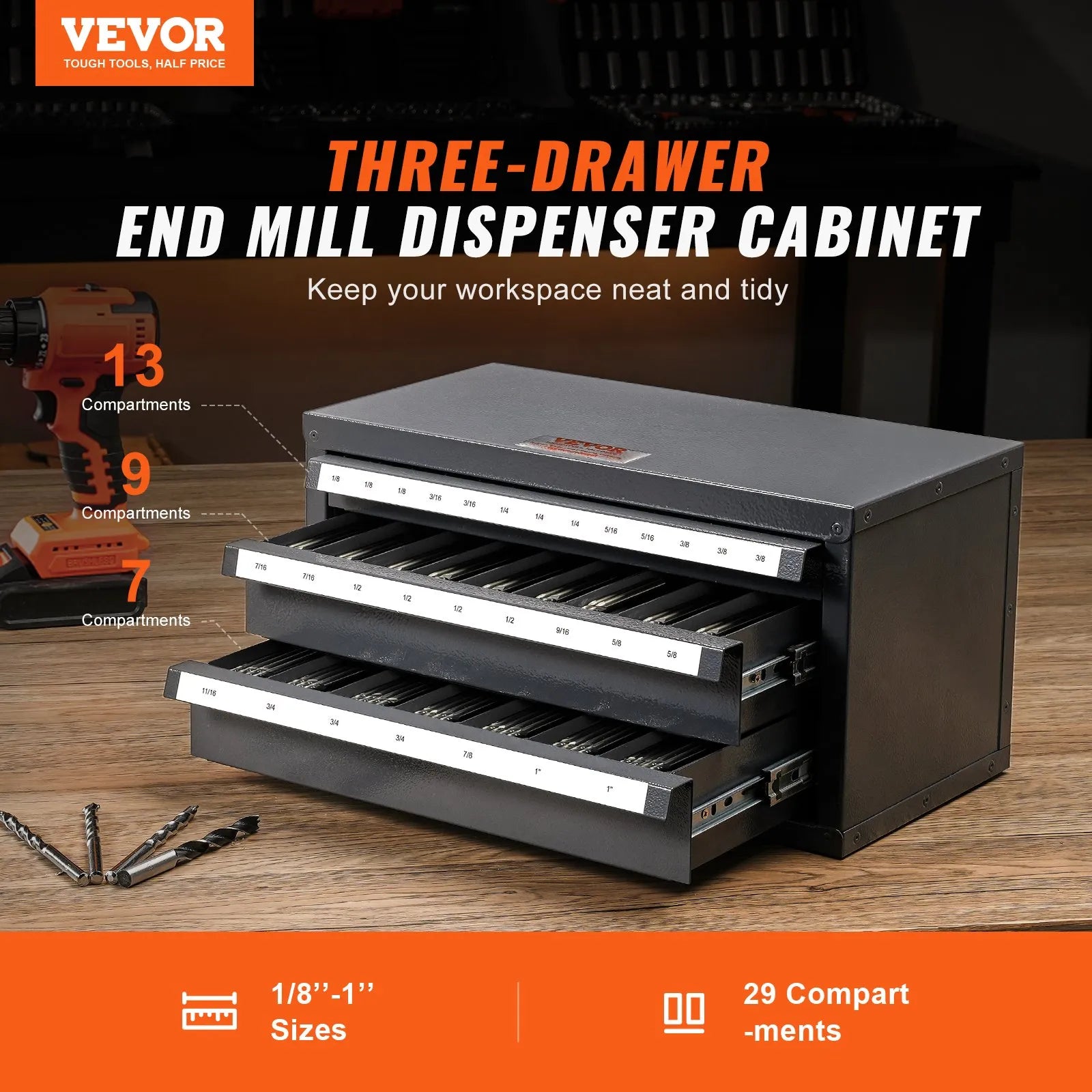VEVOR End Mill Dispenser Cabinet, Three-Drawer End Mill Organizer Cabinet for 1/8