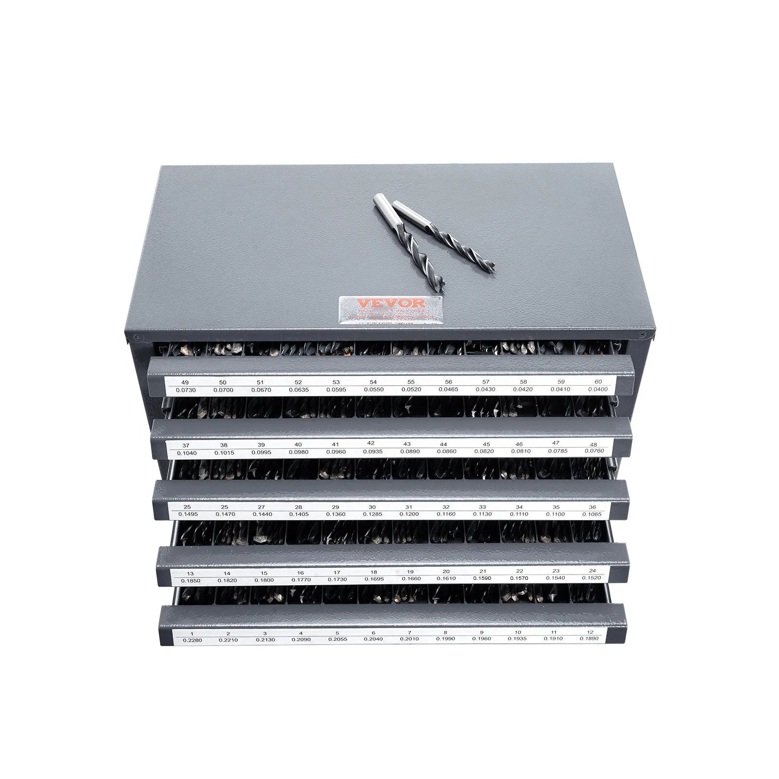 VEVOR Drill Bit Dispenser Cabinet, Five-Drawer Drill Bit Organizer Cabinet for #1 to #60 Steel Drill Dispenser Organizer Cabinet with Labels, Stackable Drill Dispenser for Drill Bit Storage