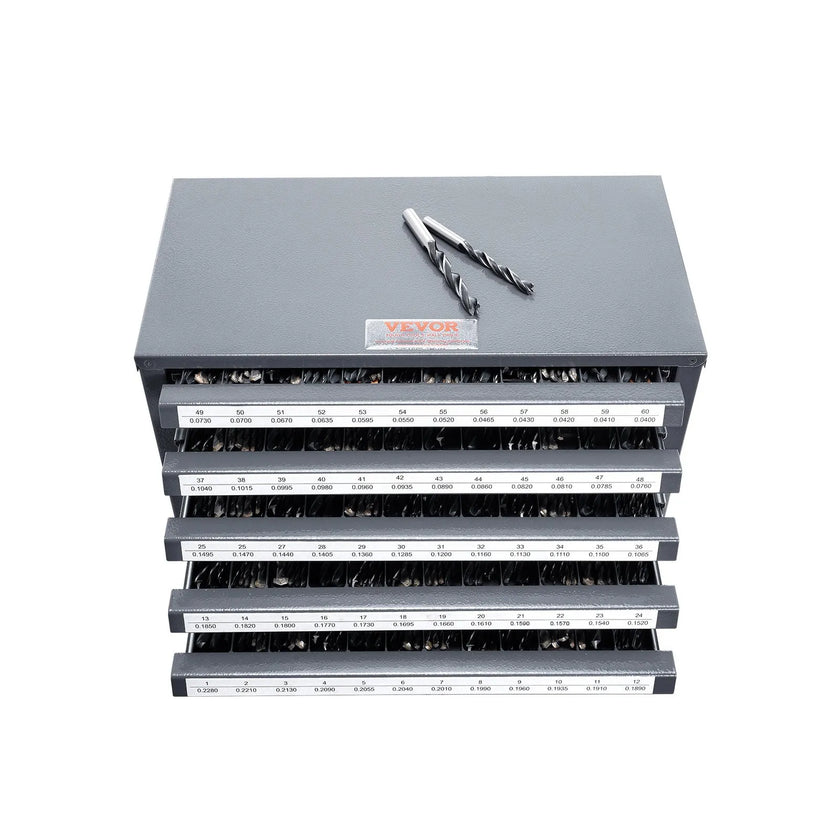VEVOR Drill Bit Dispenser Cabinet, Five-Drawer Drill Bit Organizer Cabinet for #1 to #60 Steel Drill Dispenser Organizer Cabinet with Labels, Stackable Drill Dispenser for Drill Bit Storage