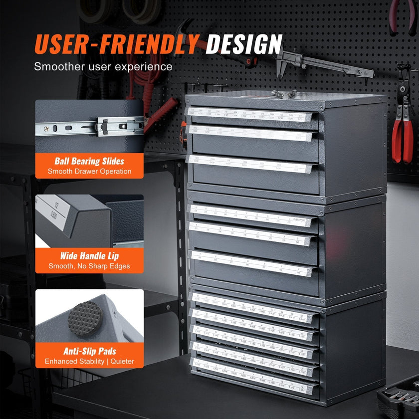 VEVOR Drill Bit Dispenser Cabinet, 3 Pieces Three-Drawer for 1/16