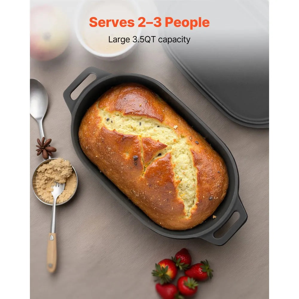 VEVOR 3.5 Qt Enameled Cast Iron Dutch Oven with Lid, Heavy-Duty Bread Baking & Braising Pot, Oven Safe to 500°F, Induction Compatible, Black