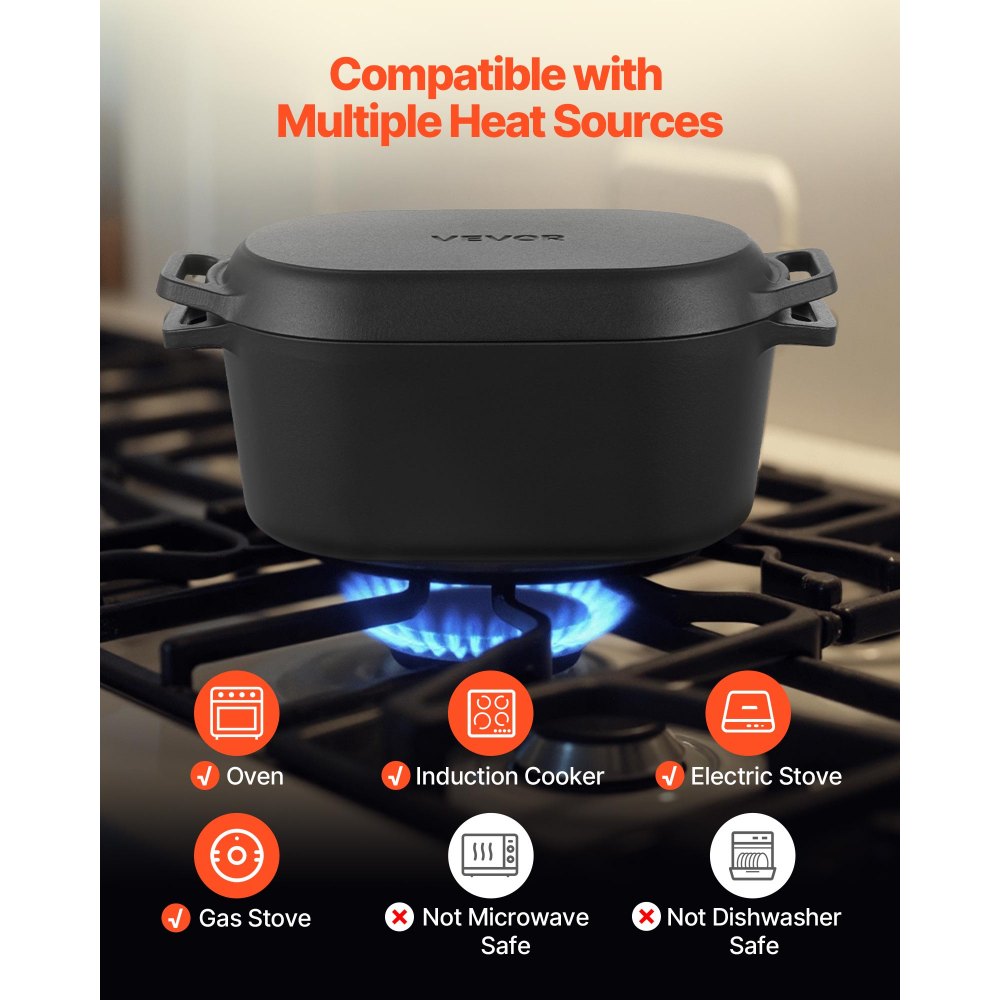 VEVOR 3.5 Qt Enameled Cast Iron Dutch Oven with Lid, Heavy-Duty Bread Baking & Braising Pot, Oven Safe to 500°F, Induction Compatible, Black