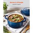 VEVOR 6 Qt Enameled Cast Iron Dutch Oven with Lid, Heavy-Duty Bread Baking & Braising Pot, Oven Safe to 500°F, Induction Compatible Cookware, Blue
