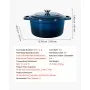 VEVOR 6 Qt Enameled Cast Iron Dutch Oven with Lid, Heavy-Duty Bread Baking & Braising Pot, Oven Safe to 500°F, Induction Compatible Cookware, Blue