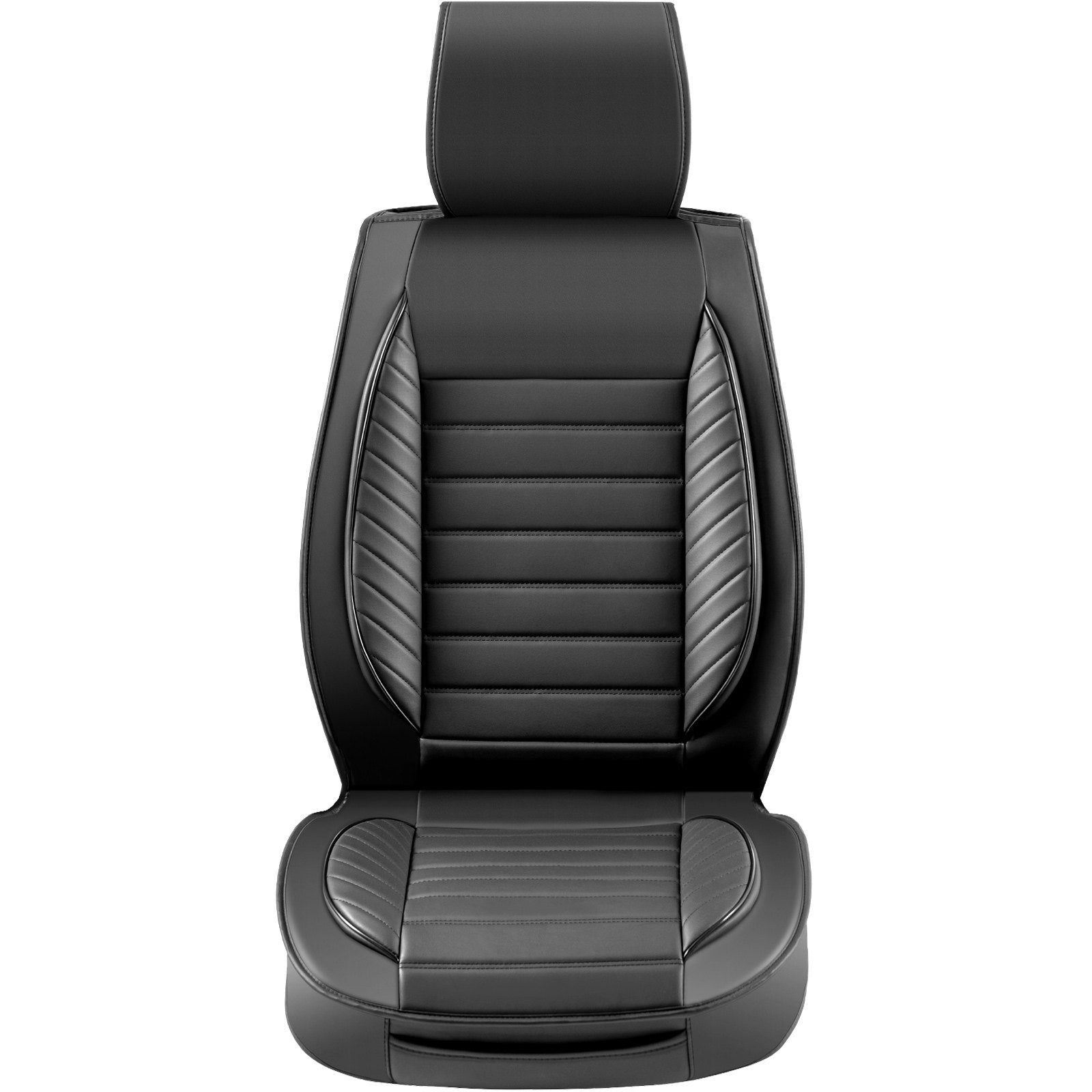 VEVOR Seat Covers, Universal Car Seat Covers Front Seats, 2pcs Faux Leather Seat Cover, Semi-enclosed Design, Detachable Headrest and Airbag Compatible, for Most Cars SUVs and Trucks Black
