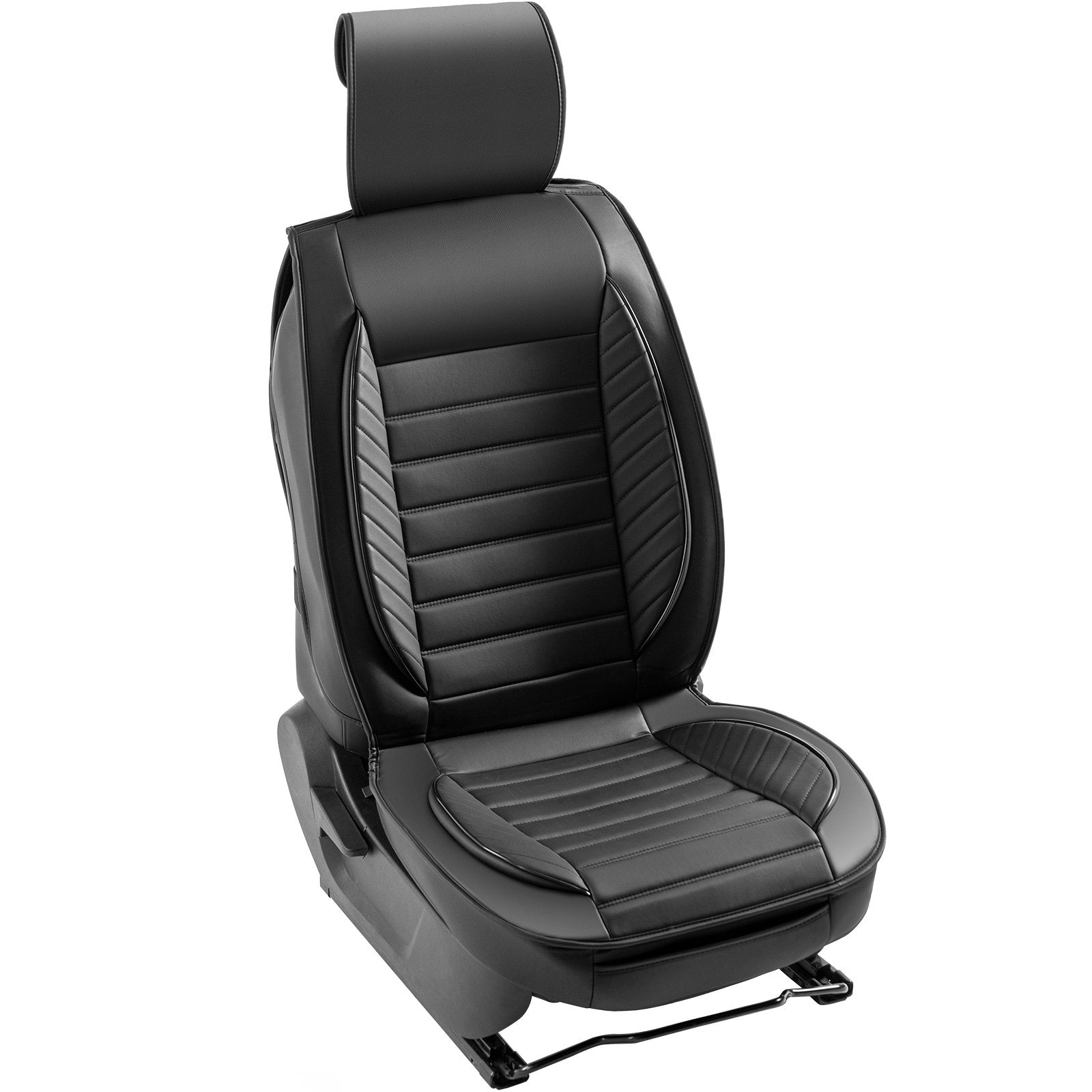 VEVOR Seat Covers, Universal Car Seat Covers Front Seats, 2pcs Faux Leather Seat Cover, Semi-enclosed Design, Detachable Headrest and Airbag Compatible, for Most Cars SUVs and Trucks Black