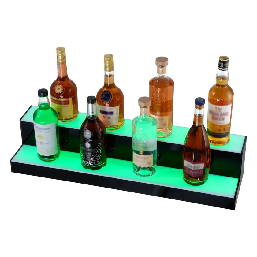 VEVOR LED Lighted Liquor Bottle Display, 2 Tiers 30 Inches, Illuminated Home Bar Shelf with RF Remote & App Control 7 Static Colors 1-4 H Timing, Acrylic Drinks Lighting Shelf for Holding 16 Bottles